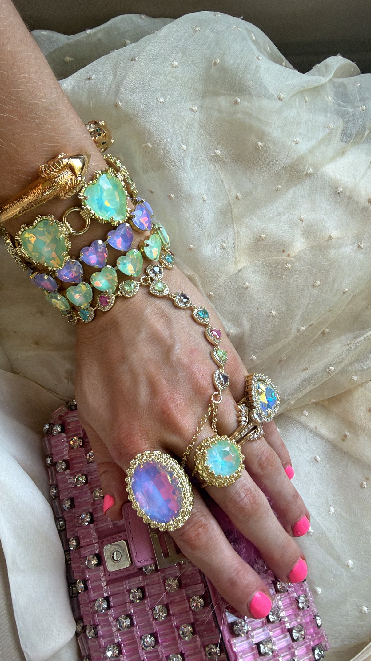 Pastel Candy Hearts Hand Chain