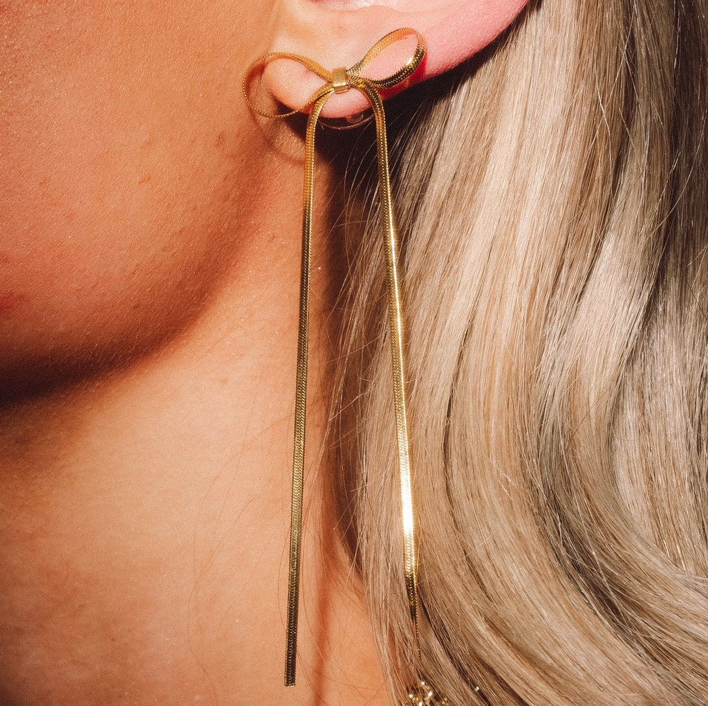 Gold Ribbon Bow Earrings