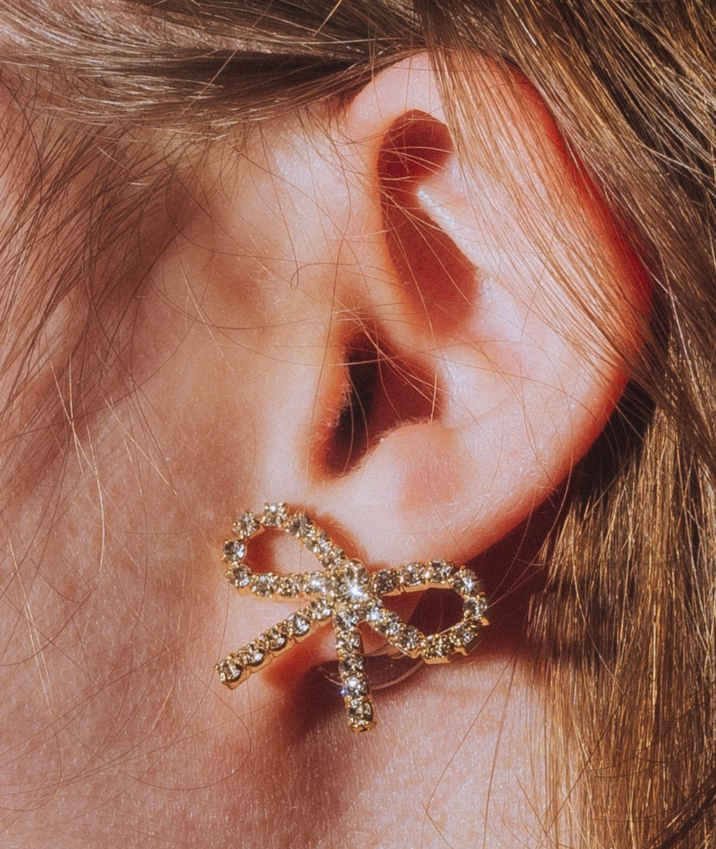 Gold Ribbon Bow Studs